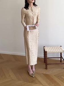 Women Miyake Style Pleated Long Skirt Intricate Embossing High-End Elegant Casual Flowy One Size Pleated Maxi Skirt #11444 #11445