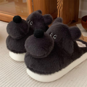 WY-XIXITIAO Soft Home Cotton Slippers Winter Couple Personality Cute Dog Closed-Toe Cotton Slippers Fleece-Lined Warm Plush Soft Sole Home Shoes