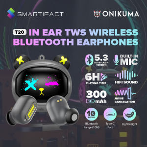 ONIKUMA T20 In Ear TWS Wireless Bluetooth Earphones V5.3 Hifi Shocking Sound Headphones With Mic Gaming Headset Wireless Rotating Flip-Top Design Earbuds HiFi Stereo In-Ear Touch Control Headphone