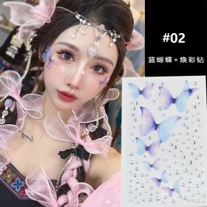 3D Butterfly Glitter Face Eye Rhinestones Diamond Jewelry Sticker Makeup Art Eyeliner Tattoo Body 网红蝴蝶妆钻石珍珠饰品创意化妆脸部贴装饰