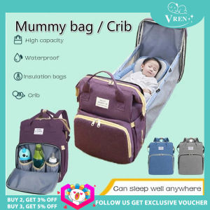 VREN กระเป๋าเป้สะพายหลังพับได้ขนาดกระทัดรัดออกน้ําหนักเบามัลติฟังก์ชั่นกระเป๋าเป้สะพายไหล่คู่กระเป๋าคุณแม่2 In 1เปลเด็ก2021