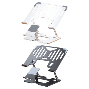 แท่นยกเหล็กคาร์บอนแบบพับได้ขาตั้งที่วางโทรศัพท์มือถือแล็ปท็อปปรับได้สำหรับอุปกรณ์ขนาด10-17.3นิ้วดีไซน์ระบายความร้อนตามหลักสรีรศาสตร์