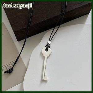 tuokaiguoji Metal Key Shaped Pendant Necklace For Women Girls Simple Long Wax Rope Sweater Chain Fashion Accessory New Gifts