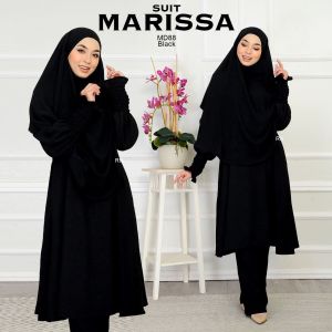 Muslimah Suit MARISSA 13.0 - Set Jubah Seluar Tudung Umrah Haji Wanita Hitam Putih Black White Brown Mint dark Blue Nursing Ironless