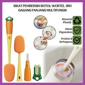 Sikat Pembersih Botol 3In1 Bentuk Wortel / Spons Pencuci Gelas Cleaning Bottle Brush - FR GALLERY