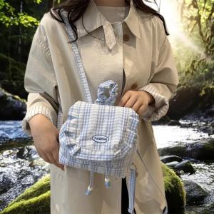 YAFEN 1Pcs Large Capacity Bow Shoulder Bag Multi Functional Korean Style Lace Plaid Backpack Travel Canvas Backpack Book Bag
