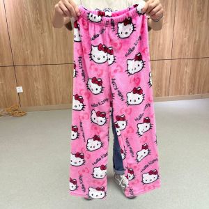 🇸🇬 ReadyStock - New Coral Fleece Hello Kitty Pajama Pants Womens Warm Plush Cartoon Casual Home Pants Student /Home pants / Pajamas pants