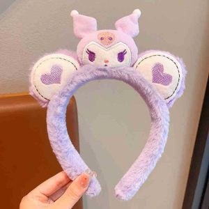 Sanrio Hairband Cartoon Kuromi My Melody Headband Pom Pom Purin Cinnamoroll Hair Accessories Plush Headdress Girl Gift