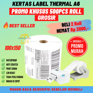 KERTAS THERMAL 100 X 150 500 ROLL / LABEL STICKER BARCODE A6