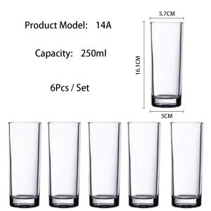 6 Pcs/Set High Quality Household Transparent Glass Drinking Cup Milk Cup Glassware Water Cup