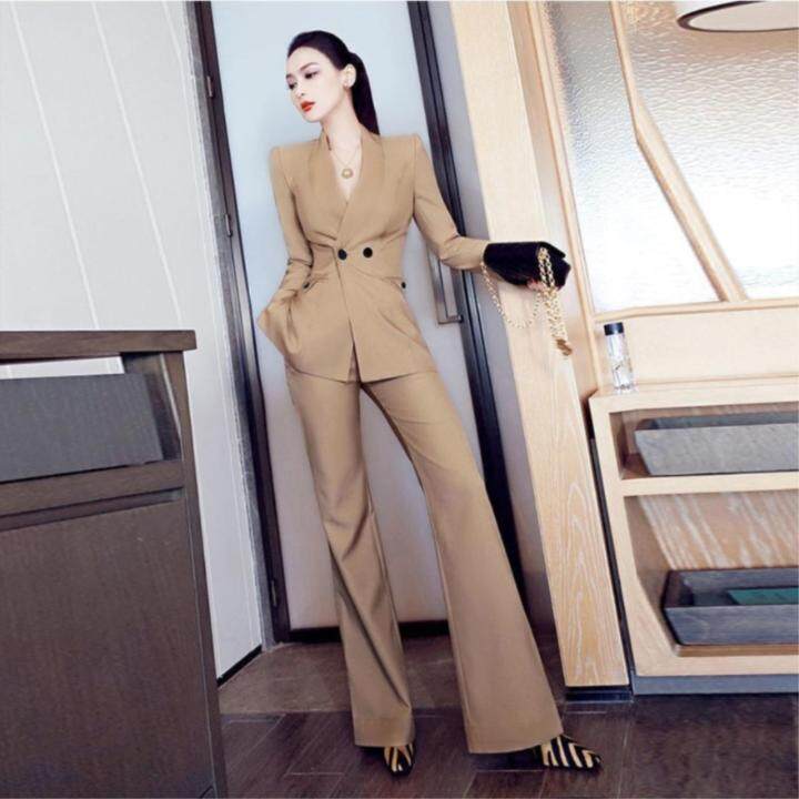 Tao Handsome Woman korean Style Ol Suit blazer Autumn 2023 New Double  Breasted suit jacket Pants Two-piece Suit