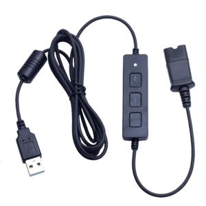 USB Adapter Cable QD (Quick Disconnect) to USB Plug Connects Headset to PC Computer with Volume Adjuster Mute Control