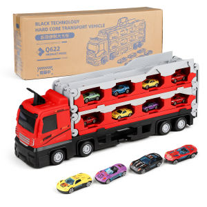 🚚รถของเล่น ดับเพลิง ของเล่นเด็กรถบรรทุกตู้คอนเทนเนอร์ขนาดใหญ่ แถมโมเดลรถอัลลอยด์8คัน สำหรับของขวัญเด็ก Transporter