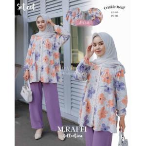 Setelan Rayon Crinkle Floral Modern untuk Wanita - Daisy Set Warna Pastel