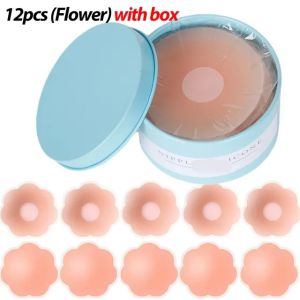 ขายดี🔥12ชิ้นพร้อมกล่องฝาปิดซิลิโคนหัวนมนำมาใช้ใหม่ได้สำหรับผู้หญิงเต้านมยกกลีบยกทรงที่มองไม่เห็นบราซึ่งติดแน่นแผ่นแผ่นสติกเกอร์