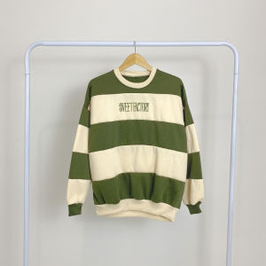 Sweater Crewneck Wanita Oversize Premium Salur Army