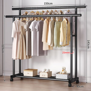 Modern ราวตากผ้า ราวแขวนเสื้อผ้าบาร์คู่ พร้อมชั้นวางของและตะขอแขวนเสื้อแขวนหมวก รองรับน้ำหนัก 20kg พร้อมส่ง