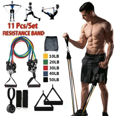 11Pcs Resistance Band Exercise Set Expander Pilates Yoga Fitness Rubber Stretch Training Home Gym Elastic Pull Rope
