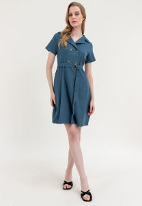 Krizia Double Breasted Notch Lapel Collar Dress with Belt