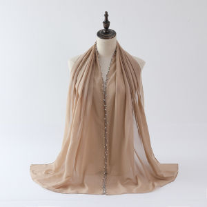 New Chiffon Hijab Wave Edge Nail Bead Scarf Monochrome Pearl Chiffon Hui Ethnic Scarf Malay Headscarf