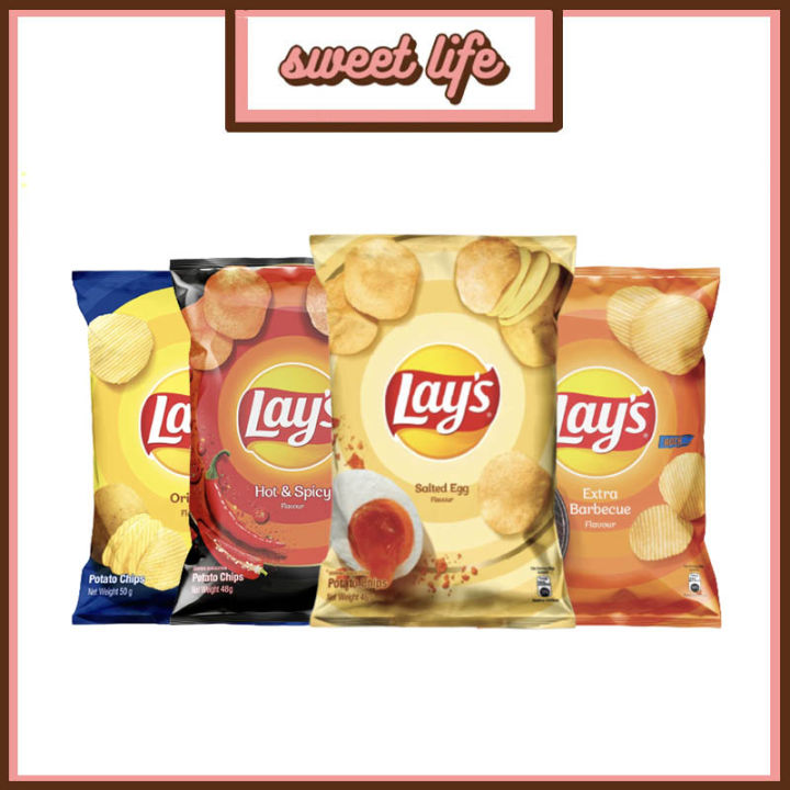 Pcs50g Lays Potato Chips Original Extra Bbq Hot And Spicy Salted Egg Falvorlkte Lazada 6599