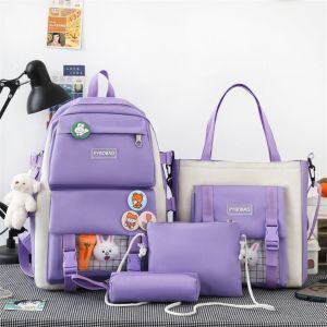 【Dama Warehouse Shipping】【4-Piece Set】Backpack for Girls Korean Style Four-Piece Set Ins Forest Style Versatile Campus Cool Elementary School High School Large Capacity Middle School Backpack 4-Piece Set Random Colors