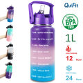 Bình Nước Bằng Thép Không Gỉ QuiFit 1L, Đánh Dấu Thời Gian Động Lực Cốc Vại Miệng Rộng, Có Nắp Ống Hút Bình Nước Chân Không Cách Nhiệt 32Oz Chống Rò Rỉ. 