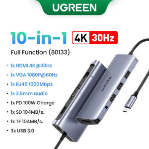 UGREEN USB C HUB 10-in-1 Type C to HDMI 4K USB3.0 VGA PD100W SD&TF 3.5mm USB Splitter for Laptop iPad Docking Station