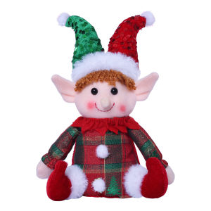 Cute Christmas Elf Sitting Doll Window Display Ornament Rudolph Sequin Hat Doll Decoration Display