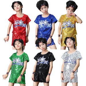 Lolanta New Kids Boys Girls Jazz Street Sequins Dance Costume Children Cheerleader Uniform School Activities Performance Outfits 4-14 Years