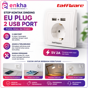 Taffware Stop Kontak Dinding EU Plug dengan 2 Port USB Charger Colokan Listrik Multifungsi