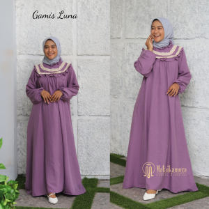 Baju Gamis Wanita Muslim Airflow Crinkle Luna Series by Malaikamoza Dres Terbaru Baju Lebaran Cantik