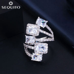 แหวนเปิดผลิตจากหินเจียรไนเซอร์โคเนียสำหรับงานแต่งงานผู้หญิงเครื่องประดับ SR036