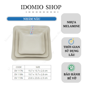 Dĩa Nhựa Melamine Vuông Nhám Nâu