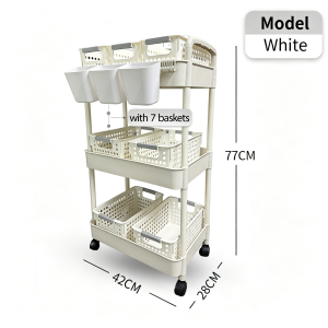 COCOBB Mobile Trolley Storage Rack With Hanging Storage Boxes and Multi-Purpose Hooks