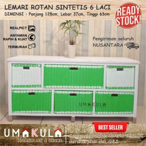 Lemari Rak Rotan Sintetis Meja Bufet 9 Laci Penyimpanan Serbaguna Minimalis Modern Murah Terbaru