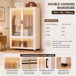 SUNNY BIERE STORE Dustproof Metal Wardrobe Multifunctional Rack Simple Clothes Storage Cabinet Organizer Bedding Storage Rack Divided Storage Saving Space