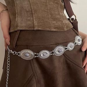 OEUVR Vintage Metal Waist Chain Flower Jeans Decor Ethnic Style Belt Trendy Silver Bohemian Style Waistband Women