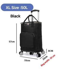 SG RumahHome® Heavy Duty Foldable Shopping Trolley with 5 Wheels Multi-function | Fresh Retractable Grocery Cart | Portable Supermarket Trolley Bag