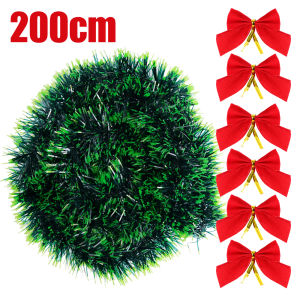 【On Sale】2M พวงดอกไม้ประดับต้นคริสต์มาสประดับไม้แกะสลักตกแต่งประตูติดผนังประดับดิ้นพร้อมสำหรับปาร์ตี้โบว์แบบผูกพวงคริสต์มาส