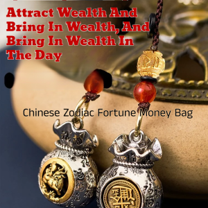 【Attract Wealth and Gathering】The Twelve Zodiac Signs Bring in a Fortune and a Lucky Money Bag Gold Gathering Wealth Hanging Crafts Keychain Handle Pieces