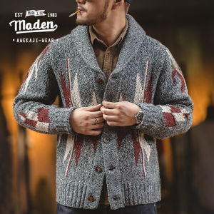 Maden brand tooling style 2024 new winter new men American retro Indian Navajo cardigan sweater lapel outer wear thick men sweater coat