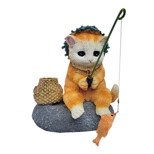 Cats Fishing Figurine for Garden or Aquarium Decoration Decorative Resin Animal Figure Patios Lawn Yard Ornament