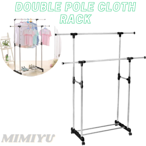 MIMIYU Stainless Steel Double Pole Cloth Rack Stand Shape: Rectangular