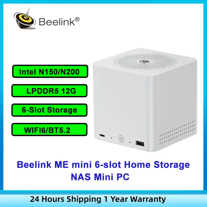 Beelink ME MINI 6-Slot Intel Twin Lake N200/N150 LPDDR5 4800Mhz WIFI/BT5.2 M.2 PCIE3.0 Dual Lan Home Storage NAS Mini PC(Random color shipping)