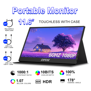 EXPOSE 15.6 Touchable Portable Monitor FHD 1080P Second Screen HDMI USB C Gaming Monitor for MAC Phone Xbox PS5 Switch