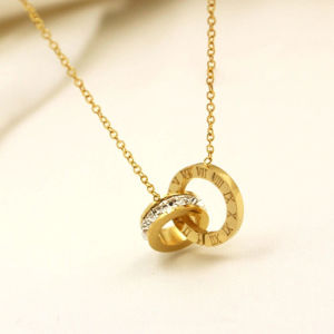 Korean fashion design 18K gold titanium steel Round bead Roman numerals ring zircon Necklace N8080-8081