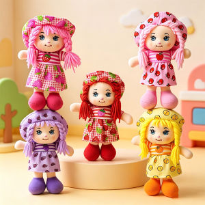 Cute 25cm Rag Dolls with Hat Cartoon Soft Kawaii Fruit Skirt Hat Girls Stuffed Plush Sleeping Toy Birthday Christmas Gifts