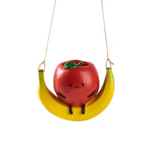 STVML น่ารัก กระถางแขวน รูปทรงสีส้ม แกว่ง กระถางต้นไม้ขนาดเล็ก ของตกแต่งสวน ทำด้วยมือ กระถางดอกไม้รูปผลไม้ กระถางไม้อวบน้ำ