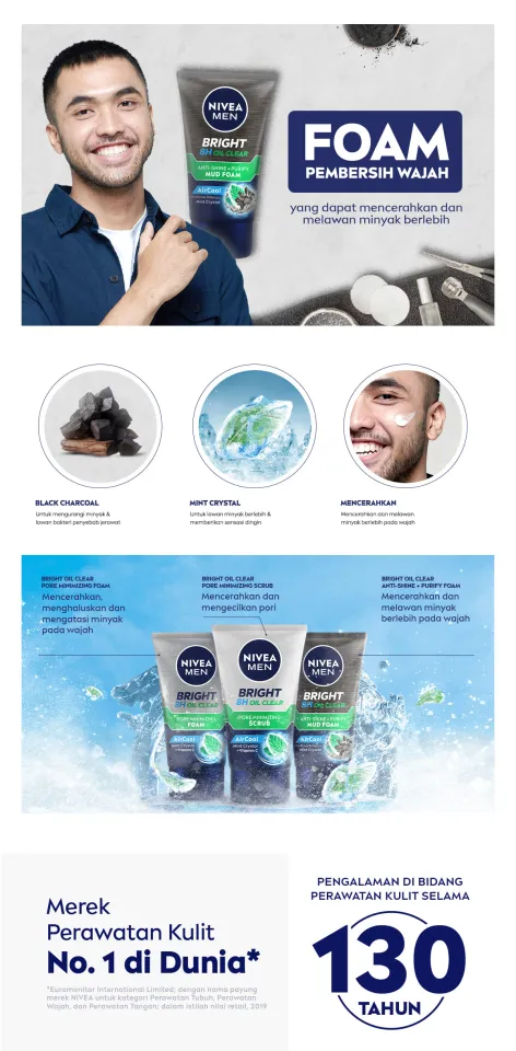 NIVEA MEN Facial Foam Oil Clear Anti Shine Purify Cooling 100ml